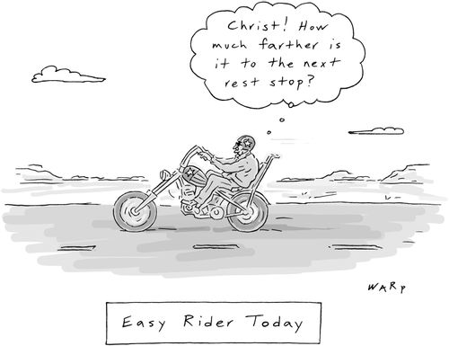 "Christ! How much further is it to the next rest stop!?!"