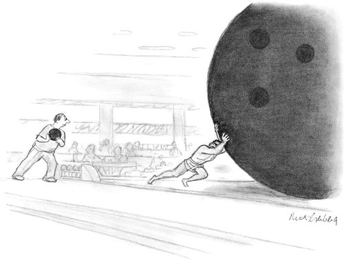 Sisyphus Pushes A Giant Bowling Ball