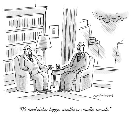 "We need either bigger needles or smaller camels."