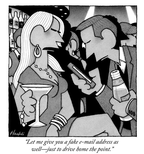 "Let me give you a fake e-mail address as well—just to drive home the point."
