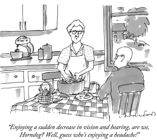 "Enjoying a sudden decrease in vision and hearing, are we, Horndog? Well, guess who's enjoying a headache!"