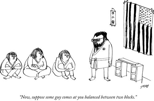 "Now, suppose some guy comes at you balanced between two blocks."