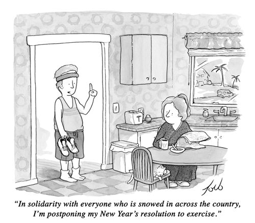 "In solidarity with everyone who is snowed in across the country, I'postponing my New Year's resolution to exercise."
