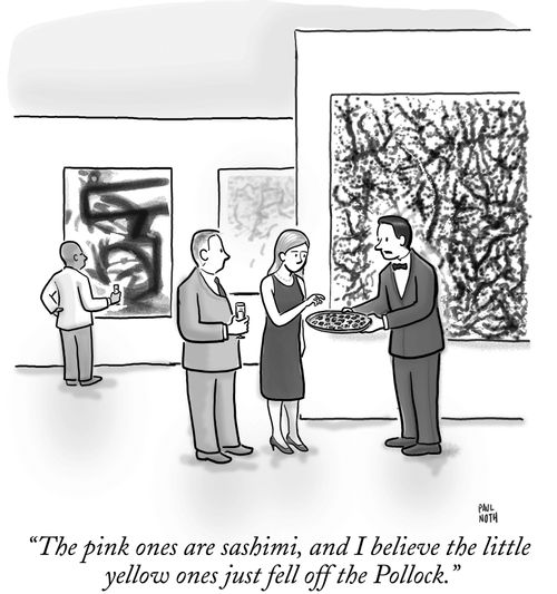"The pink ones are sashimi, and I believe the little yellow ones just fell off the Pollock."