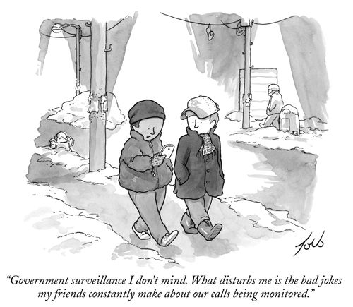 "Government surveillance I don't mind. What disturbs me is the bad jokes my friends constantly make about our calls being monitored."