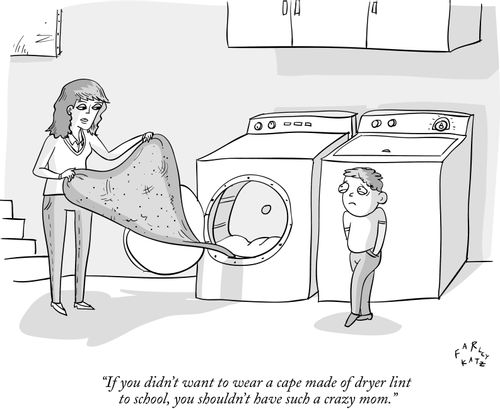"If you didn't want to wear a cape made of dryer lint to school, you shouldn't have such a crazy mom."