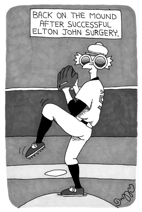 Back on the mound after succesful Elton John surgery.