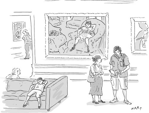 Little girl imitating a painting in an art gallery