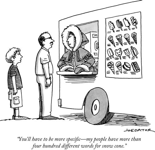 "You'll have to be more specific — my people have more than four hundred different words for snow cone."