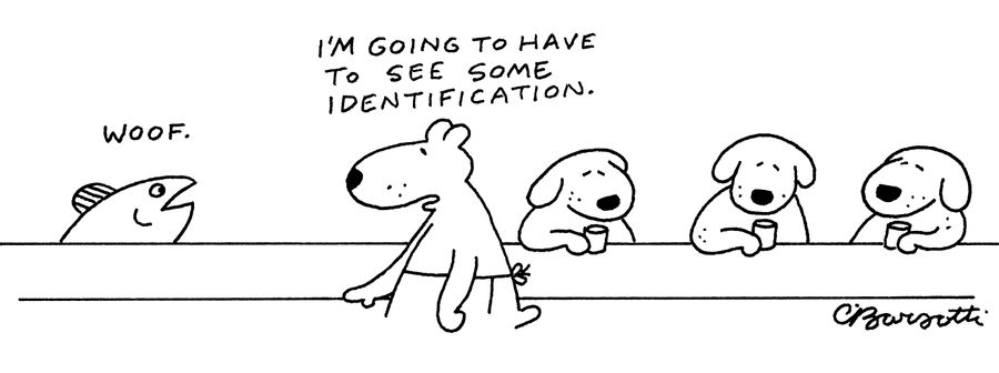 "Woof." "I'm going to have to see some identification."