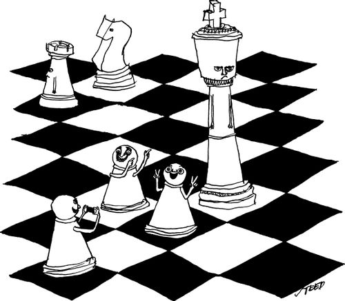 Pawns take their picture with the king.