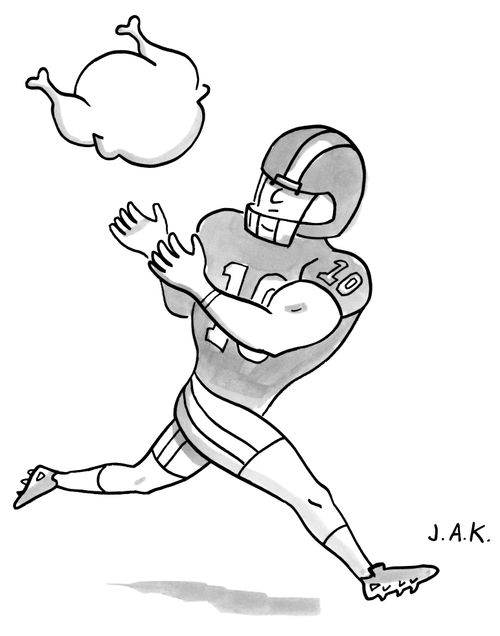 A football player catching a turkey