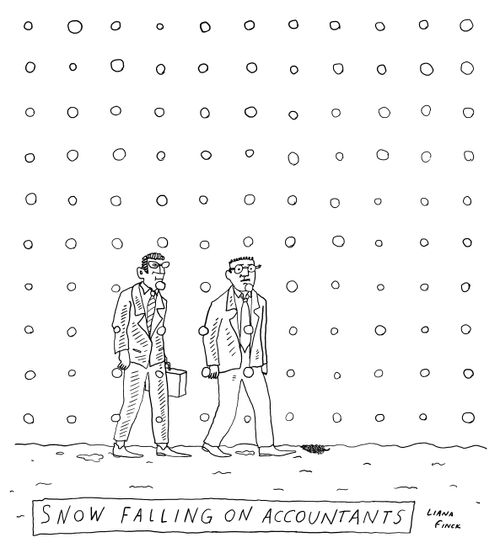 Snow falling on accountants.