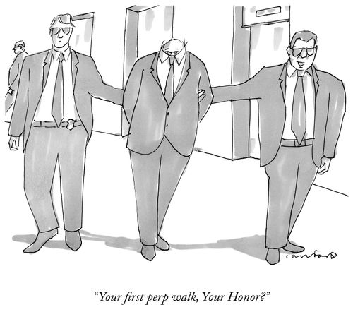 "Your first perp walk, Your Honor?"
