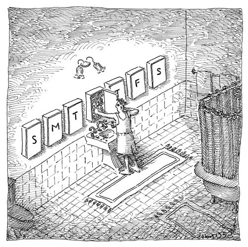 Medicine cabinets labelled for the different days of the week