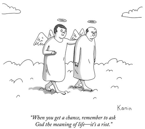 "When you get a chance, remember to ask God the meaning of life-it's a riot."