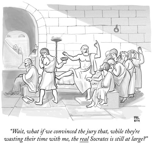 "Wait, what if we convinced the jury that, while they're wasting their time with me, the real Socrates is still at large?"