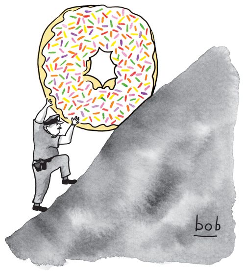 Police Officer Pushes Donut Up Hill