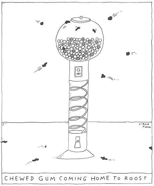 Chewed gum returning to a gumball machine