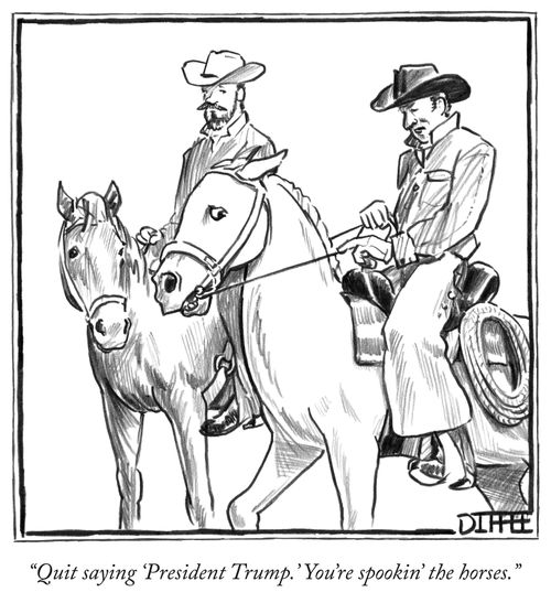 "Quit saying 'President Trump'. You're spookin' the horses."