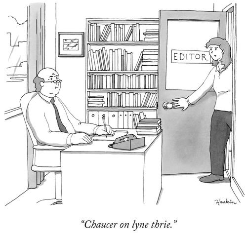 "Chaucer on lyne thrie."