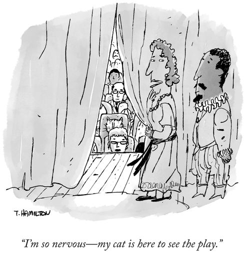 "I'm so nervous – my cat is here to see the play."