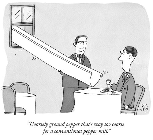 "Coarsely ground pepper that's way too coarse for a conventional pepper mill."
