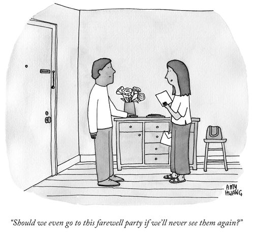 "Should we even go to this farewell party if we'll never see them again?"
