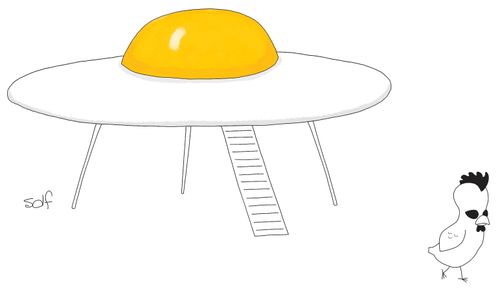 A bird leaves an egg spaceship.