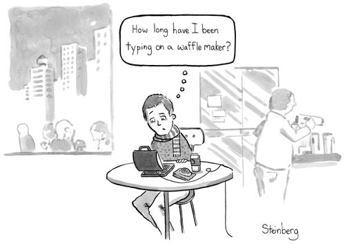 "How long have I been typing on a waffle maker."