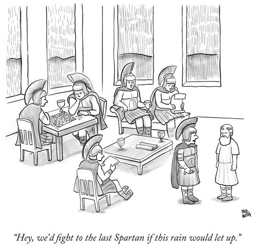 "Hey, we'd fight to the last Spartan if this rain would let up."