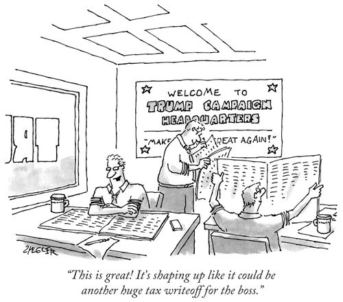 "This is great! It's shaping up like it could be another huge tax writeoff for the boss."