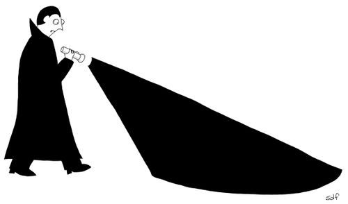 A vampire with a darkness flashlight