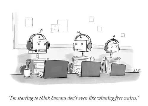 "I'm starting to think humans don't even like winning free cruises."