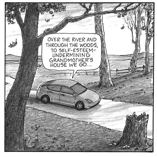 "Over the river and through the woods, to self-esteem-undermining grandmother's house we go..."