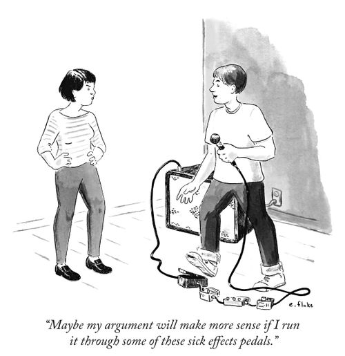 "Maybe my argument will make more sense if I run it through some of these sick effects pedals."