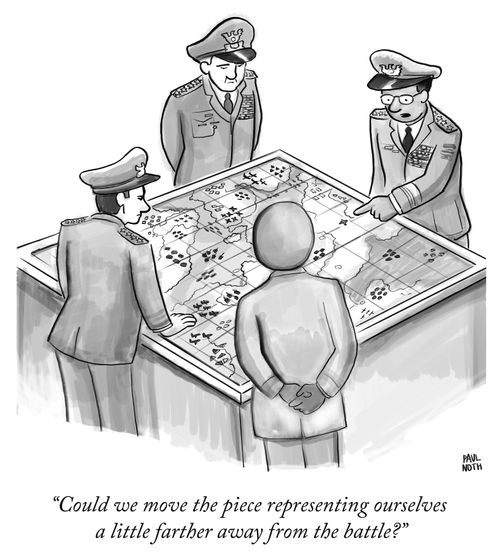 "Could we move the piece representing ourselves a little farther away from the battle?"