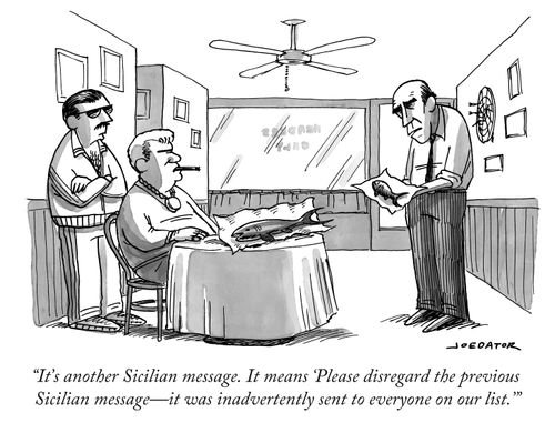 "It's another Sicilian message. It means 'Please disregard the previous Sicilian message - it was inadvertently sent to everyone on our list."