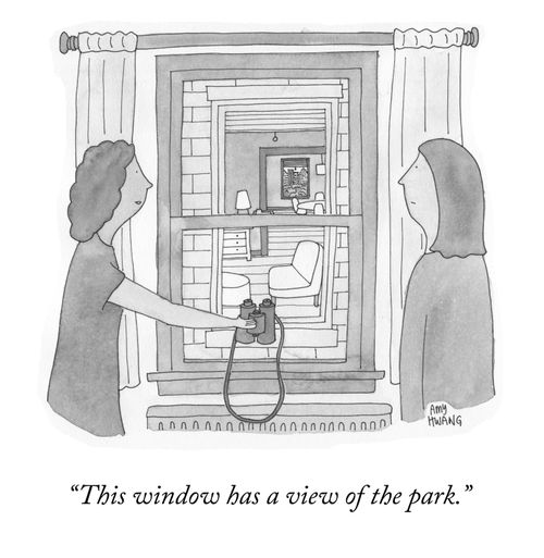 "This window has a view of the park."
