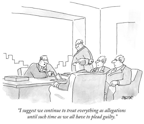 "I suggest we continue to treat everything as allegations until we all have to plead guilty."