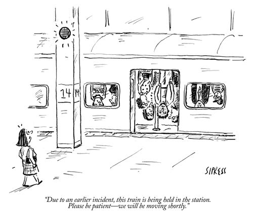 "Due to an earlier incident, this train is being held in the station."