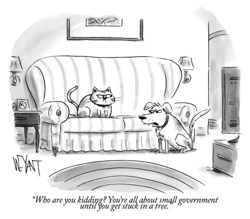 "Who are you kidding? You're all about small government until you get stuck in a tree."