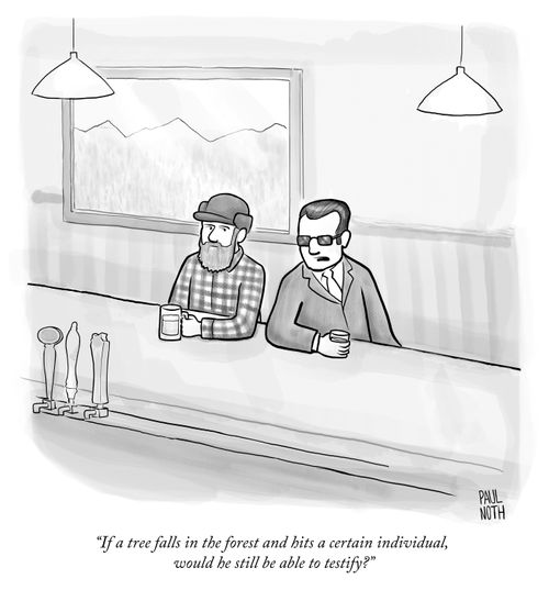"If a tree falls in the forest and hits a certain individual, would he still be able to testify?"