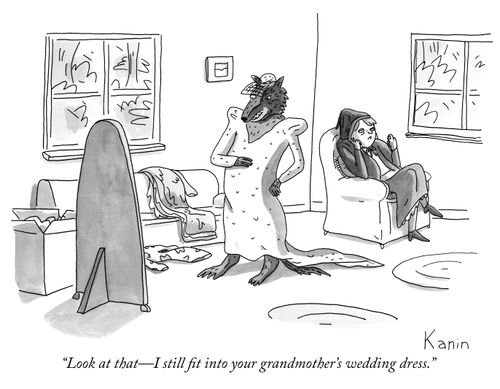 "Look at that - I still fit into your grandmother's wedding dress."