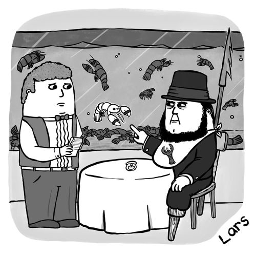 Captain Ahab selects a white lobster.