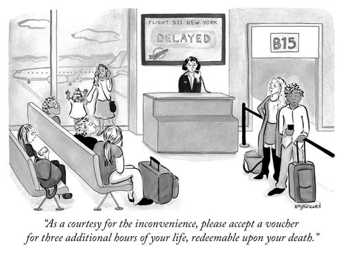 "As a courtesy for the inconvenience, please accept a voucher for three additional hours of your life, redeemable upon your death."