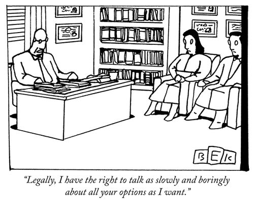 "Legally, I have the right to talk as slowly and boringly about all your options as I want."