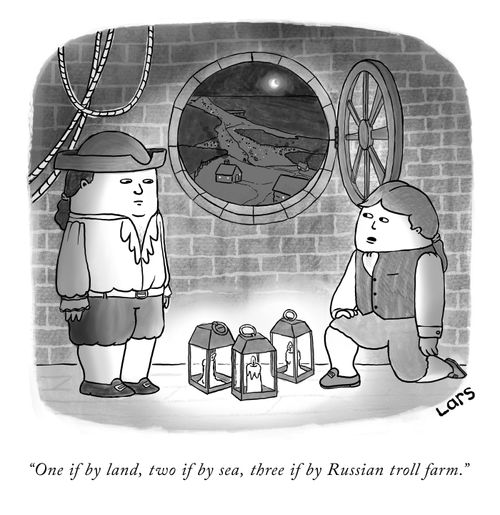 "One if by land, two if by sea, three if by Russian troll farm."