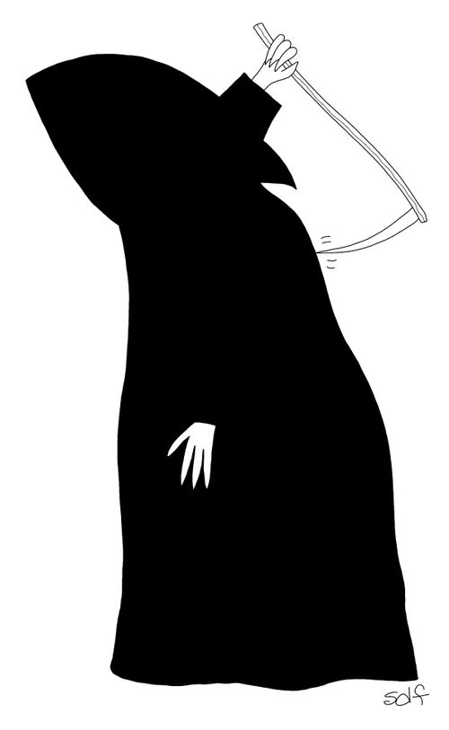 Grim Reaper Uses His Scythe To Scratch His Back.