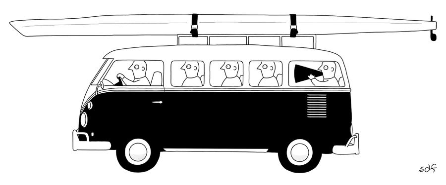 A rowing team drives a van.